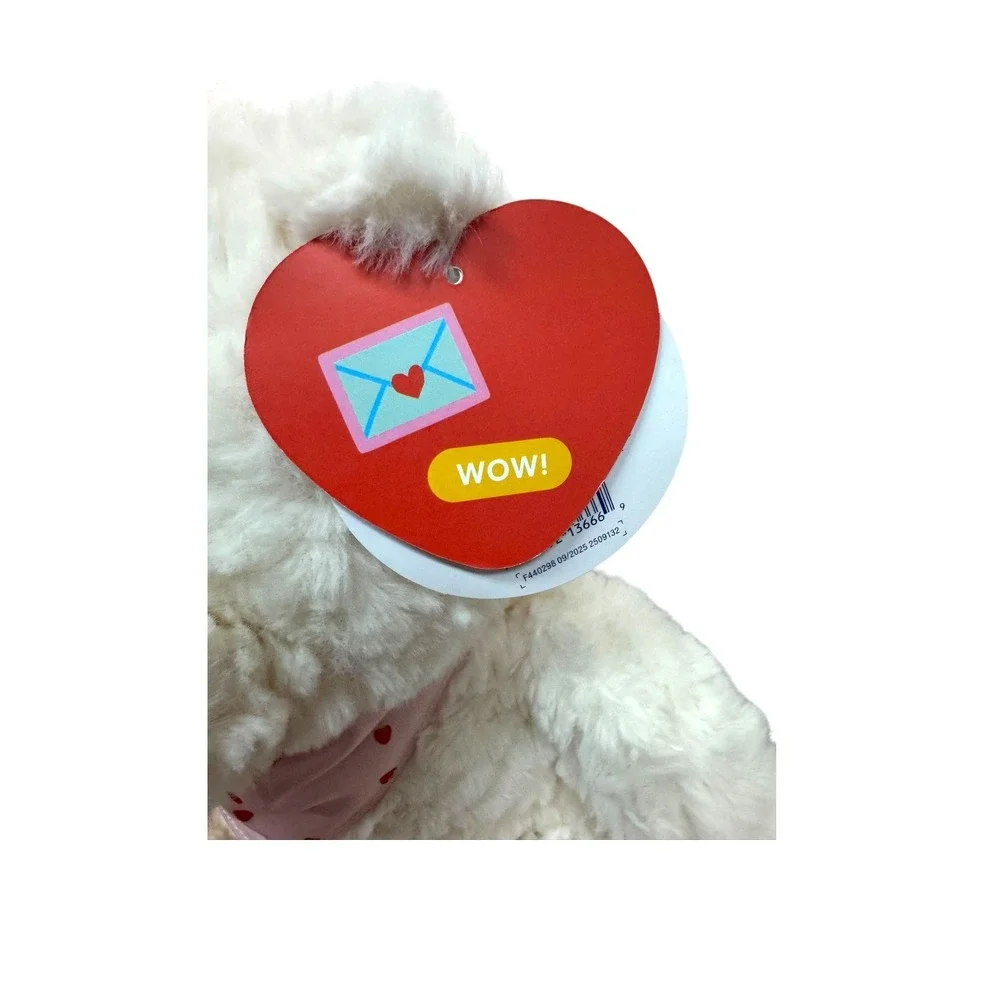 12 inch Giggle scape White Plush Teddy Bear Pink Strawberry Bandana Valentine